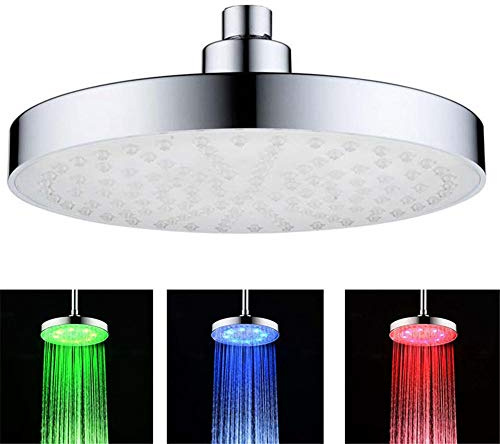 Cabezal de ducha redondo RGB, cabezal de ducha fijo con sensor de temperatura del baño, lámpara de ducha LED tricolor de acero inoxidable de 8 pulgadas 200 mm