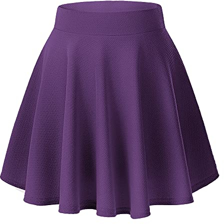 Urban Coco Women's Basic Versatile Stretchy Flared Casual Mini Skater Skirt, Deep Purple, L