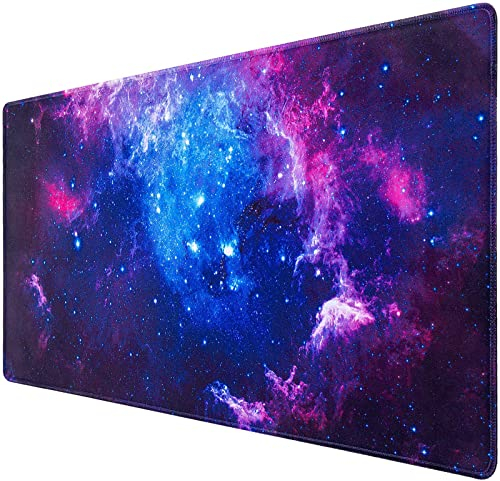 Gaming Mouse Pad, Abetcabe Extended Mouse Pad XXL 800 x 400 mm,Computer Keyboard Mouse Mat Desk Pad with Non-Slip Rubber Base and Stitched Edge for Home Office Gaming Work (Blue-Galaxy, XXL)