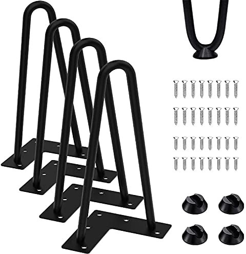 Thanaddo 30 cm Hairpin Furniture Legs with 2 Sizes Screws and 4pcs Floor Protectors Heavy Duty Solid Steel 2 Rod Table Legs Modern Home DIY Legs for Cabinet Bench Chair Coffee Table Desk, Black