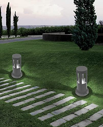 Partenopea® Lampione a led lampioncino lampada illuminazione da esterno palo da giardino prato vialetti e sentieri moderno 15w 1600 lm (Grigio 30 cm, Luce Fredda 6500K)