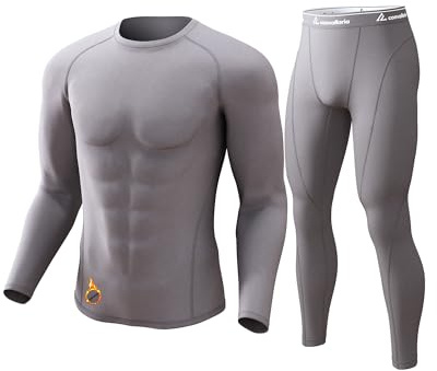CL convallaria Men's Thermal Underwear Set Ultra Soft Fleece Lined Long Johns Winter Gear Base Layer Top and Bottom Set Sport Style Grey