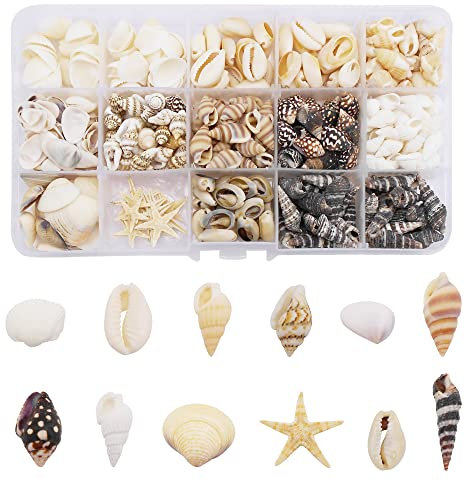 400pcs+ Mixed Sea Shells Starfish Beach Seashells for Ocean Theme Party Wedding Decorations DIY Crafts Candle Making Fish Tank Vase Fillers Home Decor Supplies