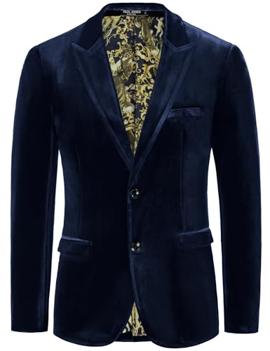 PJ Paul Jones - Giacca Sportiva da Uomo in Velluto, con Due Bottoni, vestibilità Aderente, per Cena, Ballo di fine Anno, Matrimonio, Navy, M