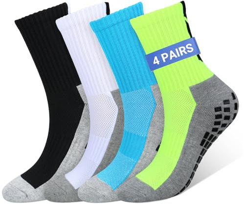 ytorgr 4 pares Calcetines Antideslizantes Hombre, calcetines deportivos antideslizantes futbol que absorben la humedad,calcetines running atléticos transpirables para baloncesto, correr, yoga