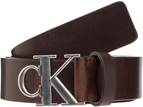 Calvin Klein Jeans Uomo Cintura Round Mono Plaque Leather Belt in Pelle, Marrone (Bitter Brown), 125 cm