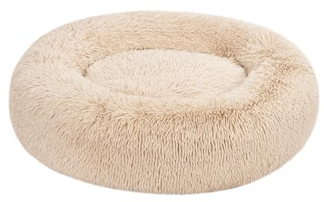 Amazon Basics Washable Donut Pet Bolster Faux Fur Bed with Removable Cover, Anti-Slip Bottom for Dog, Beige, 36 x 36