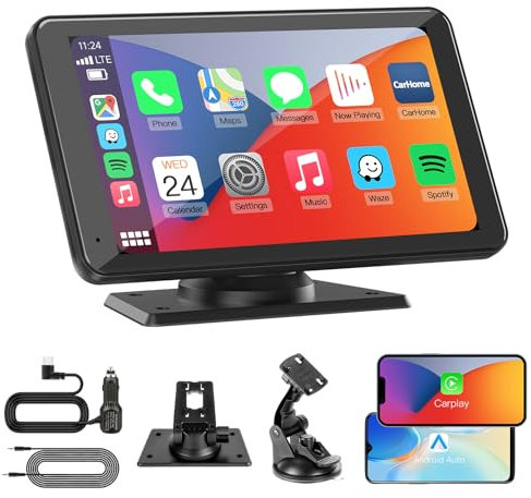 KAXRUO Portable Wireless CarPlay Android Auto Screen - Car Stereo 7 HD Touchscreen Radio CarPlay Screen for Car Fits Apple&Android, Car Audio Receivers with Bluetooth/AUX/FM/Voice Control