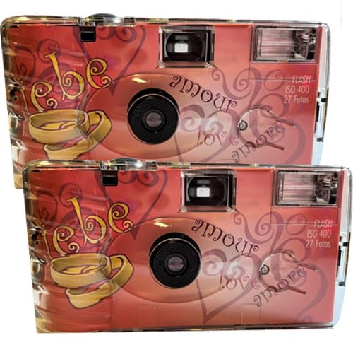 Lot de 2 appareils photo jetables 1A PHOTO PORST Edition Amore & Liebe avec cœurs, avec flash, piles et film (lot de 2, 27 prises chacune)