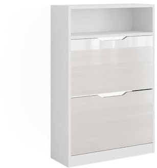 Vicco Shoe tipper Luca, White/white high gloss, 59 x 89.5 cm with 2 compartments, for storing shoes, can be combined with Luca series