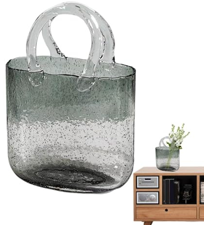 Jarrón transparente para bolsos, jarrón de , adorno de jarrón de mano, decoración de cuenco de flores de de transparente con forma de bolso, maceta de para mesa de comedor,