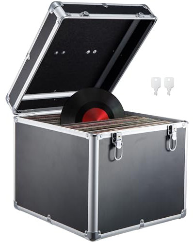 Shoze Vinyl Record Storage 12 LP Case Album Collection DJ Carry Storage Cases Lockable Box LP Case Vinyl Record Storage Carry Box Holds up to 100pcs Albums Record Collection Chest (Black)