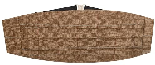 King & Priory brun fiskbensmönstrad rutig tweed kummerbund, Brun, en storlek