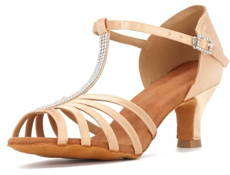 Syrads Salón de Salón Salsa Práctica Rendimiento Zapatos de Baile Mujeres Zapatos de Baile Latino Zapatos de Baile de Partido,Champán 6cm Heel,39 EU
