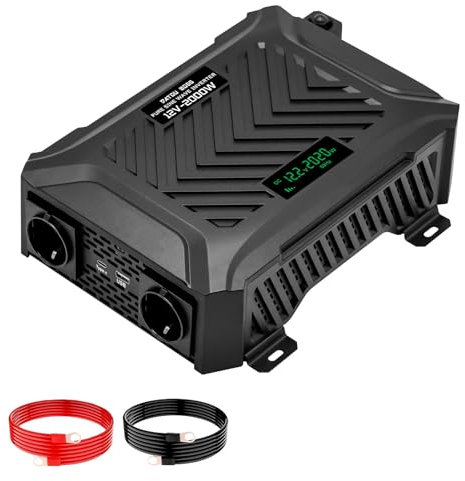 DATOUBOSS 2000W/4000W Spannungswandler 12v auf 230v Reiner Sinus Wechselrichter Power Inverter mit 2 EU Steckdosen, USB/Type-C und LCD Anzeige, Umwandler für LKW Camping Haushaltsgeräten