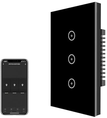 Pannello Smart switch a 2 vie (ZigBee), interruttore Timer Intelligente, Telecomando, può Essere utilizzato con Alexa Echo e Google Assistant (Deve essere utilizzato con Tuya Gateway) (Nero-3 gang)