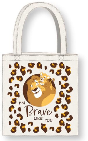Cerdà Disney Der König der Löwen Tote Bag mit langen Griffen - 36 x 39 cm - Polyester und Baumwolle - Simba- und Mufasa-Motiv I'm Brave Like You - Weiß