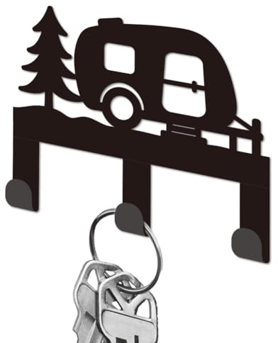 DELORIGIN Campervan Metal Wall Key Holder with 3 Hooks Entryway Decor Rack | Black Iron Wall Mounted Hook, Hanging Organizer Rack for Keys, Bags, Clothes, Perfect for Hallway, Kitchen And Front Door
