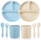 CUBTEM Vaisselle Bebe,Lot de 8 Set Repas BéBé,2 Assiettes Ventouse Pour BéBé,2 Cuilleres Bebe,2 Fourchettes et 2 Gobelets Bebe,Ensemble D'alimentation pour Bébé en Silicone