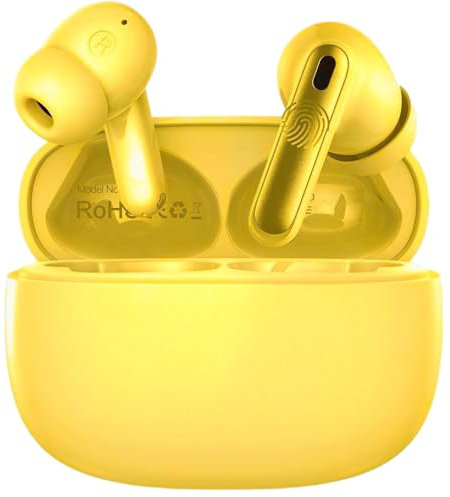 Genérico Auriculares Inalámbricos Bluetooth, Cascos Inalámbricos Bluetooth 5.4 HiFi Estéreo con HD Mic, 40 Horas Auriculares Inalambricos,IPX7 Headphones Compatible iOS y Android (Amarillo)
