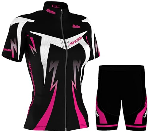 Conjunto Ciclismo Mujer Verano Maillot Bici MTB Ropa Ciclista Manga Corta,Traje Bicicleta Camiseta Ciclo y Pantalones Cortos con 9D Gel Acolchado,Completa Jerseys Transpirable Secado Rápido(13,M)