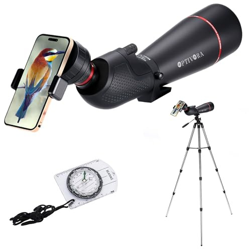 OPTIVORA 20-80×90 Spotting Scopes Come with an Adjustable Tripod,Smartphone Adapter,Spotter Scope with BAK4 prisms FMC Multi-layer Coating ED lenses,Very Suitable as Spotting Scopes for Birdwatching