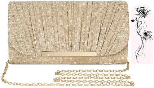 Aryan Clutch Gold, Handtasche Damen Klein Mit, Abendtasche Mit Abnehmbarer Kettenriemen für Hochzeit Party Freizeit Date