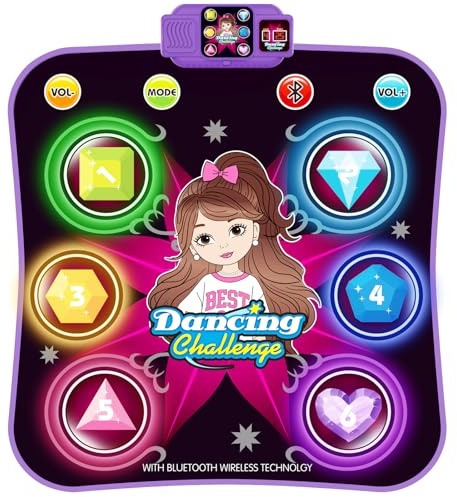 Toyvile 2025 Light Up Dance Mat for Girls, Rechargeable Dance Pad Toys Gifts for 3+ Year Old, Music Dance Play Mat with 5 Game Modes & Wireless Bluetooth, Christmas Birthday Gifts for Girls Boys