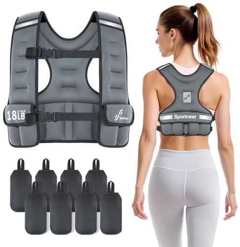 Sportneer Chaleco de peso ajustable para mujer, chaleco para correr, 8,16 kg, gris