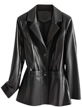 Blazer in Vera Pelle Morbida da Donna Classico Design Casual A 2 Bottoni Stile Completo Giacca in Vera Pelle di Agnello con Tasche Autunno Primavera Inverno Capospalla alla Moda Nero M