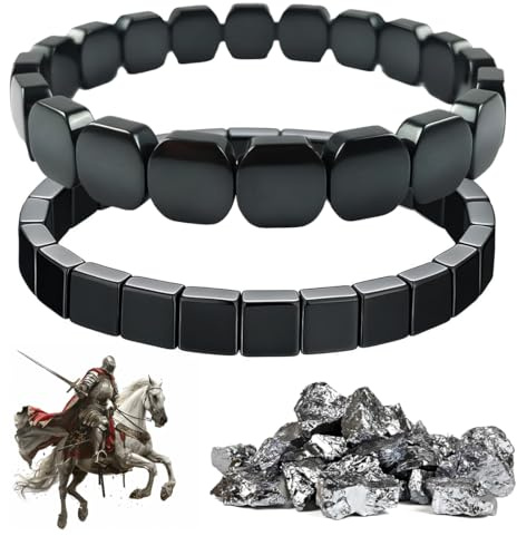 DOVBAN 2 Piezas Pulsera Hematita Hombre,Piedra Natural, Diseño Inspirado En Romanos y Vikingos, Elasticidad Tamaño Ajustable, Hematita, No Es Una Piedra Preciosa