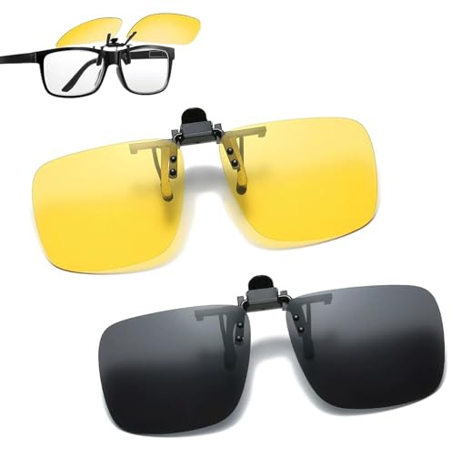 Eulihent 2 Pezzi Clip Occhiali da Sole Polarizzati Lenti da Sole Sovrapponibili Orleea Occhiali Visione Notturna Sovraocchiali da Sole Occhiali Guida Notturna per Sport Viaggi Pesca (Giallo, Nero)