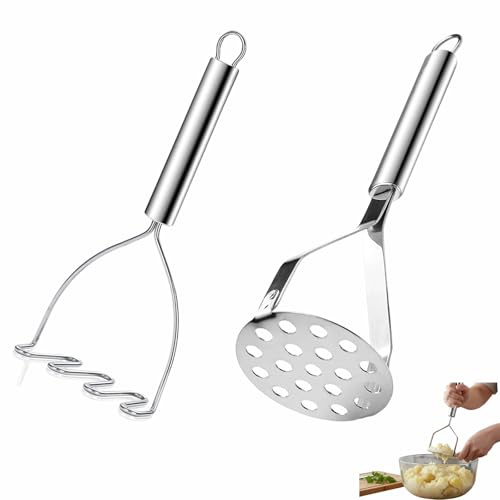 2 Piezas Machacador de Patatas Prensa Patatas Triturador de Cocina | de Acero Inoxidable para Aguacate Fruta y Vegetale