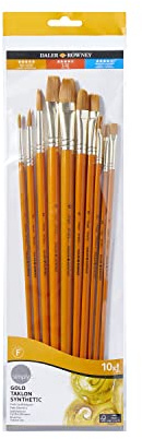 Daler Rowney 216920110 - Set di 10 pennelli con ghiera Dorata e Manico Lungo