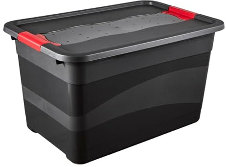 keeeper Transportbehälter mit Deckel und Schiebeverschluss, Extra Stabil, 59,5 x 39,5 x 34 cm, 52 l, Eckhart, Graphit Grau