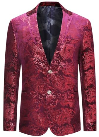 Allthemen Herren Pailletten Sakko Gold Glitzer Blazer Slim Fit Hochzeit Smoking Burgunderfarben M