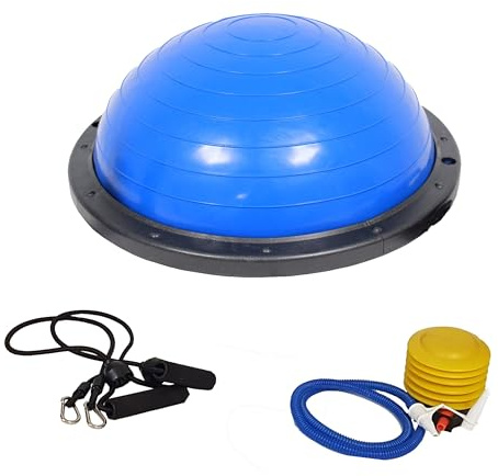 TRUTZHOLM Balancetrainer inkl. Wiederstandsbändern ø 60cm Yoga Gymnastik Balance Half Ball Trainingsball blau max. 158kg belastbar