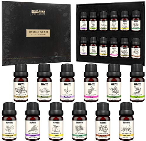 BRUBAKER Cosmetics 12er-Set Ätherische Öle 12 x 10 ml - Lavendel Rose Rosmarin Kamille Zitrone Zeder Patchouli Salbei Ylang-Ylang Kardamom Argan Teebaum - Duftöl für Diffusor Massage Aromatherapie