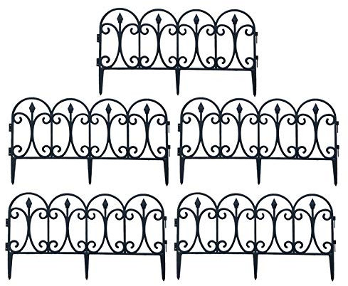 Hameio - Clôture Jardin Décorative, Métal, Noir (5pcs), 60 x 33 cm