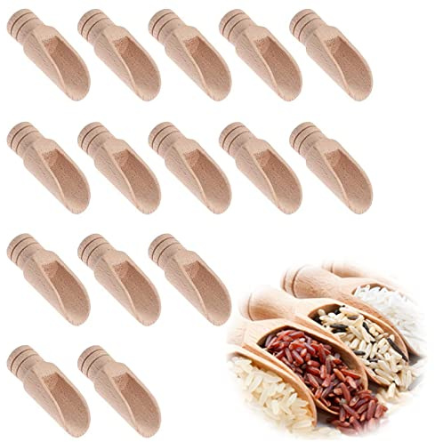 Qazuwa Mini träskedar små bambuskedar 15 st liten saltsked för kryddor, kök, sked, köksredskap, mjölk, kaffe, te, godis, mini mjöl salt, senap