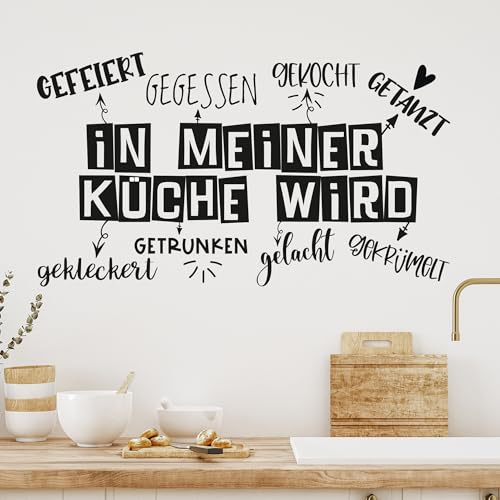 GRAZDesign Wandtattoo Spruch in meiner Küche wird gekocht | Küchenaufkleber selbstklebend - 53x30cm / 070 schwarz