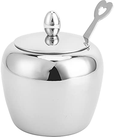 Sugar Bowl with Lid and Spoon, Stainless Steel Container for Sugar, Salt and Condiments, Modern and Stylish Kitchen Condiment Storage Bowl Ideal for Kitchen, Coffee Table and Restaurants