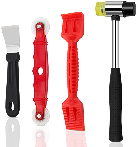 Zhaoyao Window Glazing Tool Kit, 4PCS Heavy-Duty Glazing Tools, Multi-Functions Alloy Hammer, Red Window Roller, Plastic Shovel For Windows, Doors Hand Tool Sets