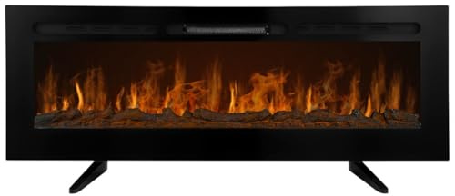 Electric Wall Mounted Inset LED Black Fireplace Free Standing 60 950W 1850W 12 Colours Timer Remote Adjustable Brightness Pebbles Clear Crystals Log Effect 3D Flame 15 – 35 Degrees C Fixing Kit