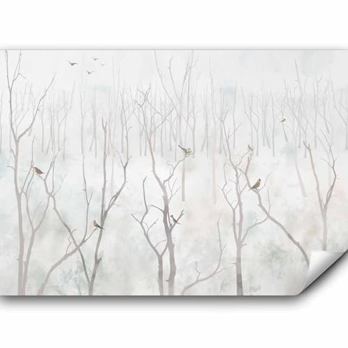 murando - Fototapete Premium-Vlies Bäume 350x256cm - Foto Tapete Wohnzimmer Moderne Vliestapete XXL Wandtapete Motivtapeten Bildtapete 3d Effekt Wand Dekoration Flur Vogel Wald Nebel Natur wie gemalt