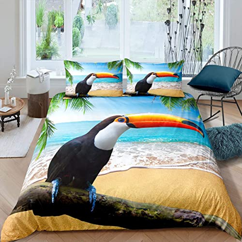 JZZFBW Bettwäsche 135x200 Blauer Tukan Bettwäsche Kinder 110g Mikrofaser mit Reißverschluss Bettbezug + 1 Umschlag Kissenbezügen 80x80 cm für Kinderzimmer