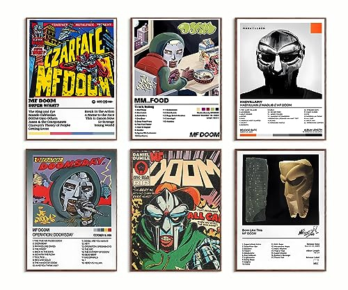 JOKIMAL MF DOOM - Poster con copertina di album musicali, stampa artistica da parete su tela, poster con autografo, set di 6 poster estetici per dormitorio, 20,3 x 25,4 cm, senza cornice