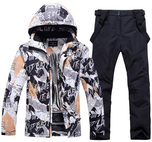 ALSOGO Herren Skijacke & Skihose Set Skianzug 2 teilig Schneeanzug 10.000mm Wasserdicht Schneejacke Warm Winterjacke mit Abnehmbare Kapuzen zum Skifahren Snowboarden Schneehose TY231 Schwarz M