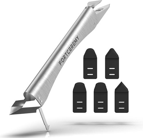 FortCeremy Kit di Attrezzi per Sigillatura in Silicone, Strumento di Finitura Sigillante con Testa in Acciaio Inox, Raschietto con 5 Testine in Silicone, Strumento per Levigare e Rimuovere Sigillante