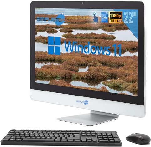 SIMPLETEK All in One AiO Touch Screen | 22 Full HD Core i5 2500T 2.3GHz Windows 11 Pro | 4GB RAM SSD 960GB | Webcam Pantalla táctil Speaker internos + Ratón y teclado inalámbrico | Ordenador de
